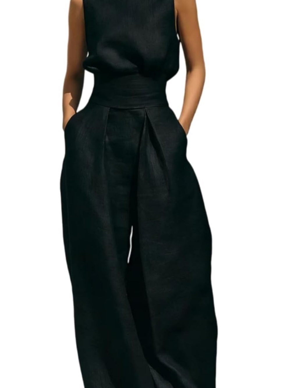 Wide-Leg Black two-piece set with High Waist